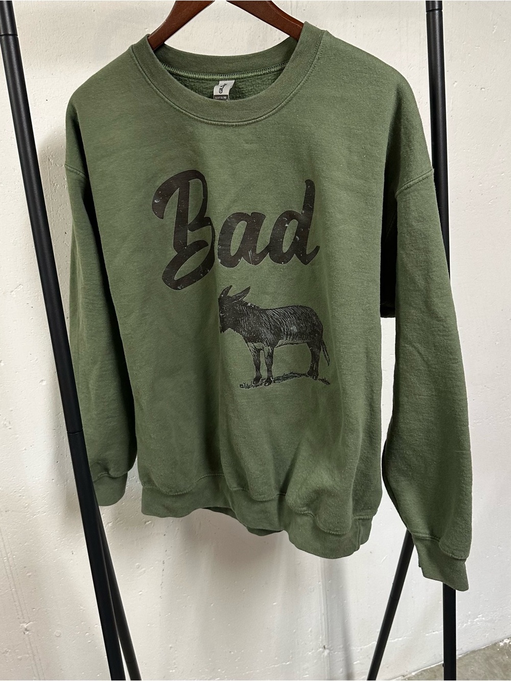 Olive Green 'Bad' Donkey Crewneck Sweater